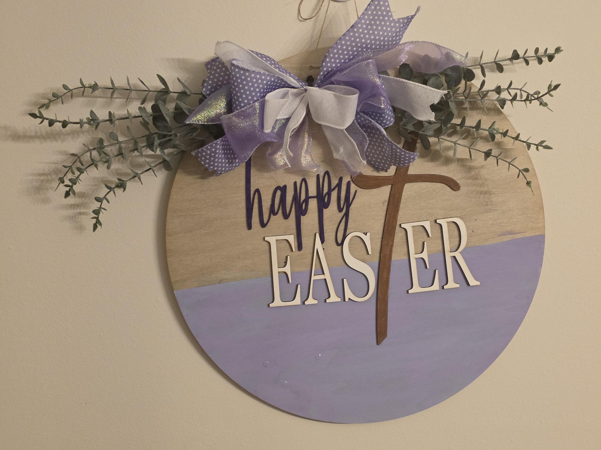 Christian Easter Door Hanger, Easter with a cross, Happy Easter Sign, Easter Decor