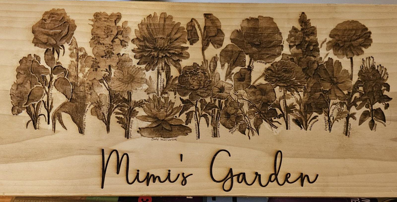 Personalized Floral Artwork: Engraved Birthday Flower Gift for Mom, Grandma, Mimi - Unique Keepsake
