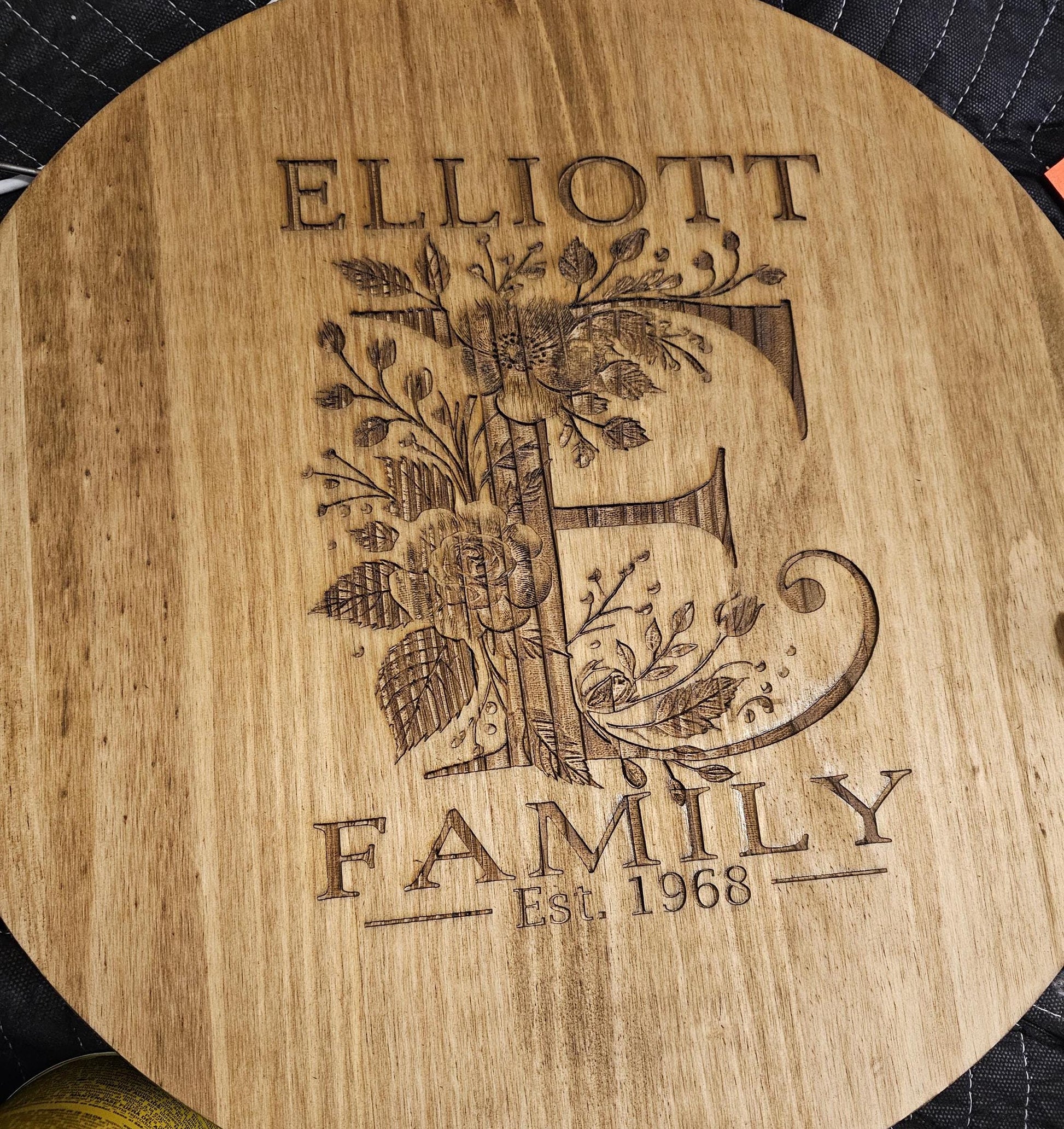 Personalized Lazy Susan with Customized Monogram - Laser Engraved, Stained & Sealed Decorative Serving Tray Gift