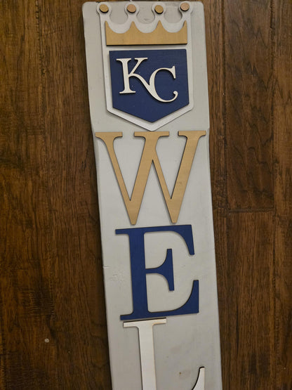 Kansas Chiefs & Royals Porch Leaner Welcome Sign, 2-Sided 3D Door Decor, 6 Chiefs and 4 Royals Designs
