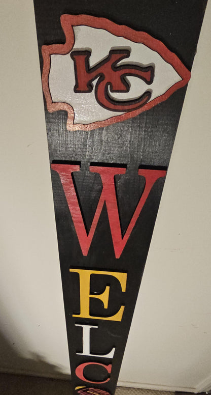 Kansas Chiefs & Royals Porch Leaner Welcome Sign, 2-Sided 3D Door Decor, 6 Chiefs and 4 Royals Designs