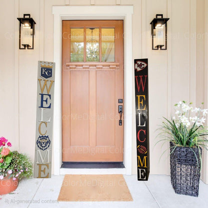 Kansas Chiefs & Royals Porch Leaner Welcome Sign, 2-Sided 3D Door Decor, 6 Chiefs and 4 Royals Designs