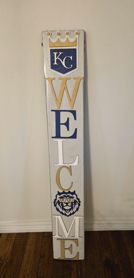 Porch Leaner Kansas City Royals Welcome Sign, 6 or 8 Inch KC Royals Porch