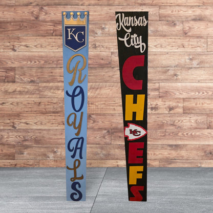 Kansas Chiefs & Royals Porch Leaner Welcome Sign, 2-Sided 3D Door Decor, 6 Chiefs and 4 Royals Designs
