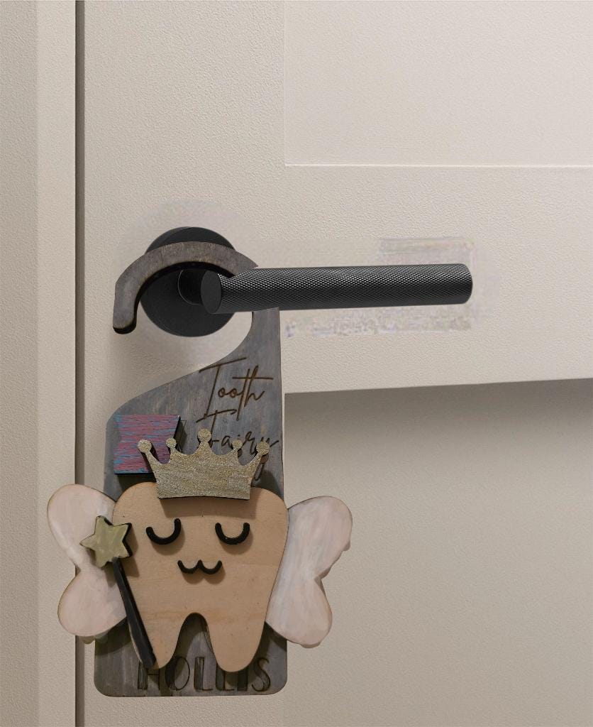 Personalized Tooth Fairy Door Hanger - 8" Custom with Name & Outfit Options