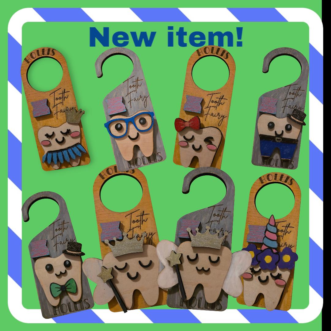 Personalized Tooth Fairy Door Hanger - 8" Custom with Name & Outfit Options