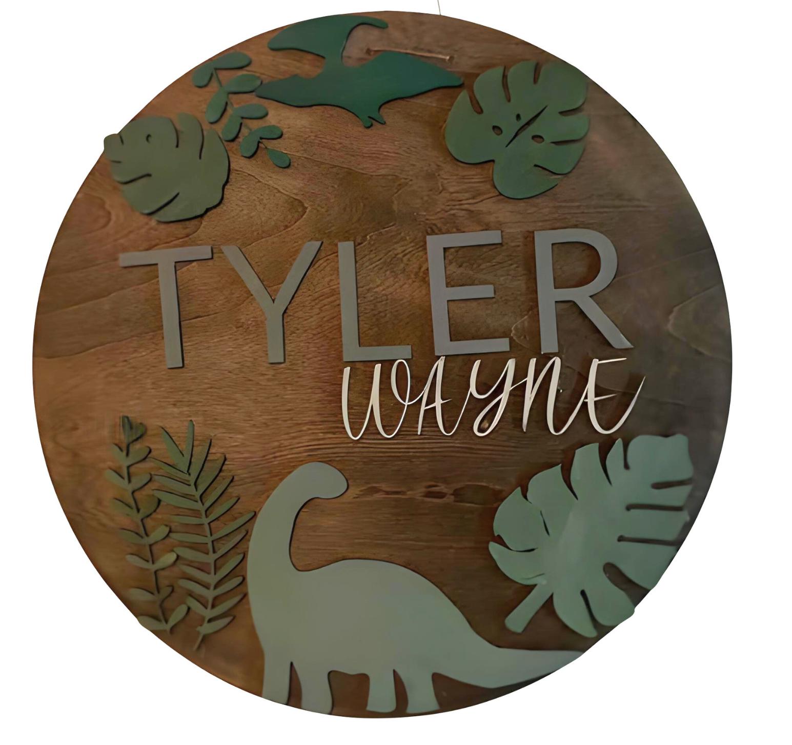 Personalized Dinosaur Nursery Wall Decor - 18" Round Custom Name Sign for Kids Room, Baby Shower Gift & Toddler Room Decoration