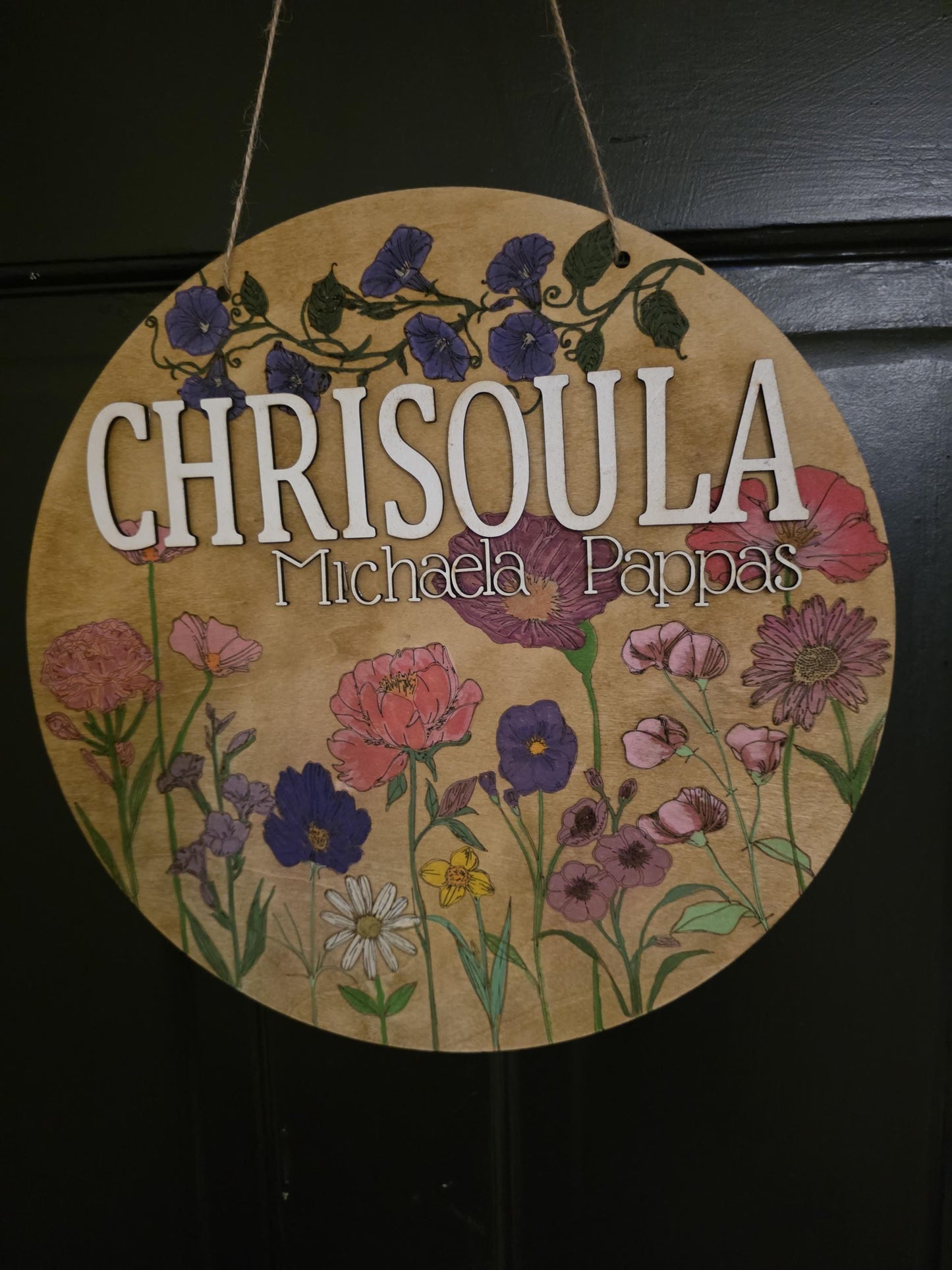 Personalized Wildflower Nursery Wall Decor - 18" Round Custom Name Sign for