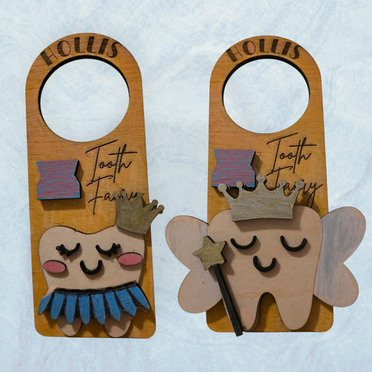 Personalized Tooth Fairy Door Hanger - 8" Custom with Name & Outfit Options