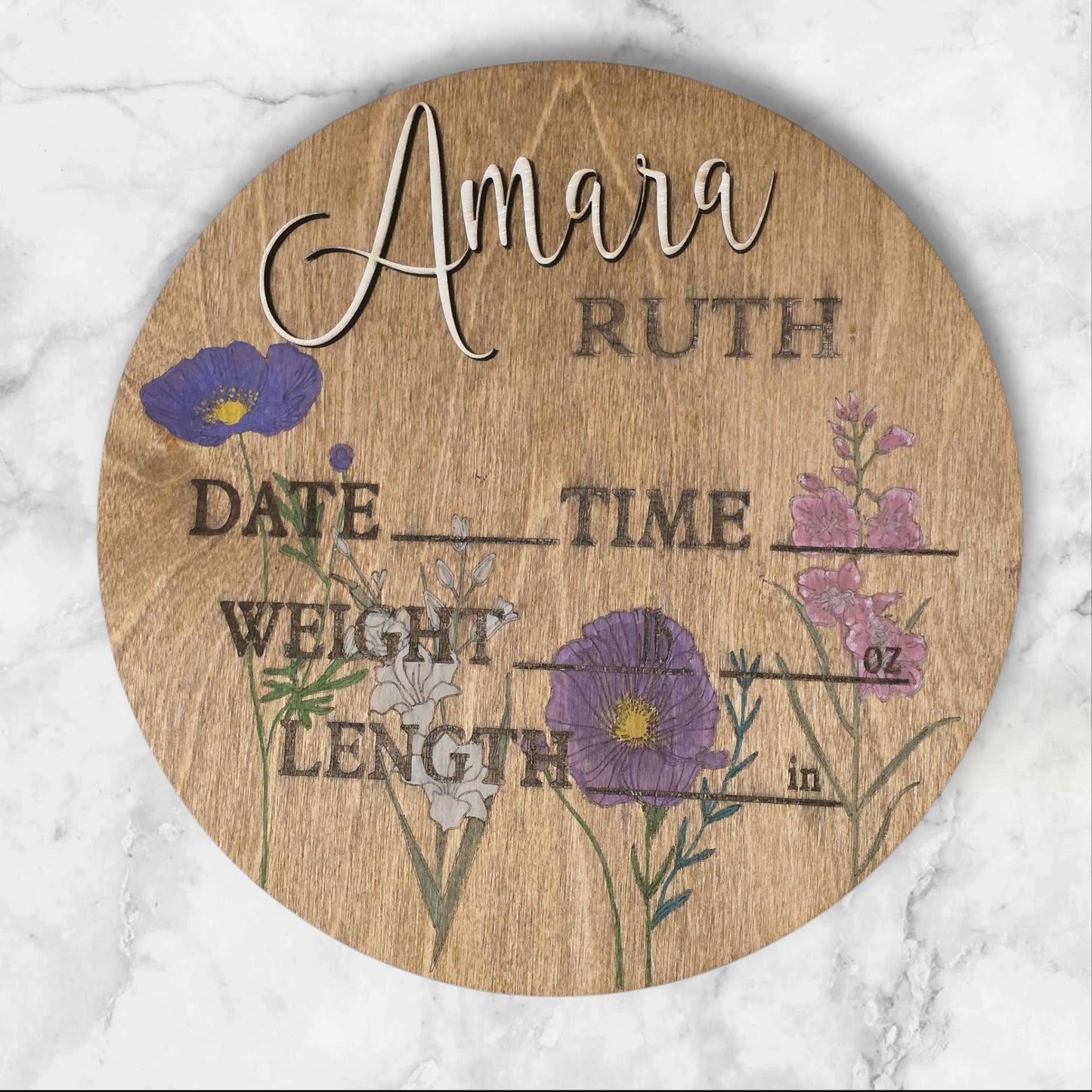 Wildflowers 3D Baby Birth Announcement Stats Sign Personalized Nursery Decor 11 Inch  Newborn Birth Details Wall Art Keepsake Gift