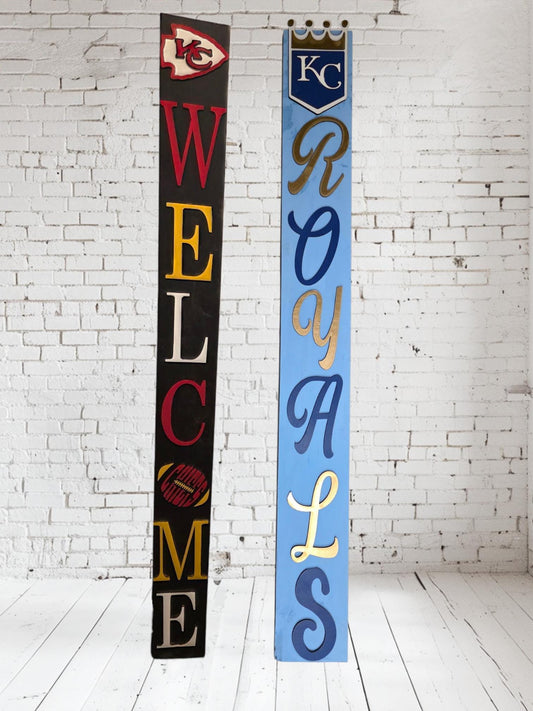 Kansas Chiefs & Royals Porch Leaner Welcome Sign, 2 - Sided 3D Door Decor, 6