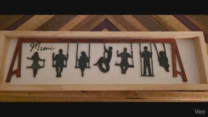 Personalized Swing Set Sign for Mom | Custom Kids Silhouette Frame | Mother’s Day Gift for Grandma | Grandkids Swing Art | Family Name Sign