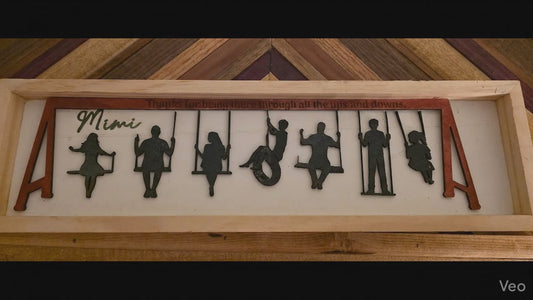 Personalized Swing Set Sign for Mom | Custom Kids Silhouette Frame | Mother’s Day Gift for Grandma | Grandkids Swing Art | Family Name Sign