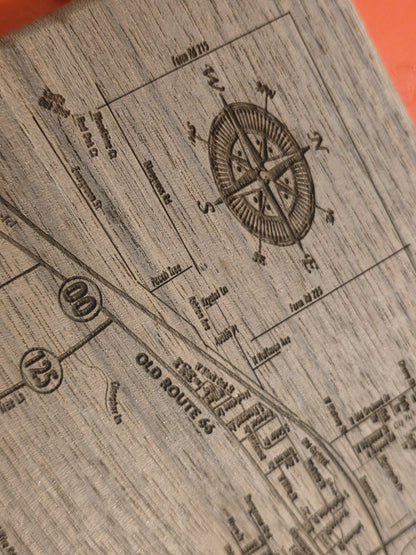 Custom City Street Map – Personalized Wood Engraved Gift
