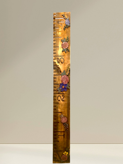Floral Wooden Growth Chart 6X48 Ruler Board With Laser Engraved Flowers Resin Handmade Nursery Wall Decor