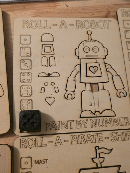 Wooden Roll a Figure & Paint by Number Game – Screen-Free Kids Activity & Homeschool Toy