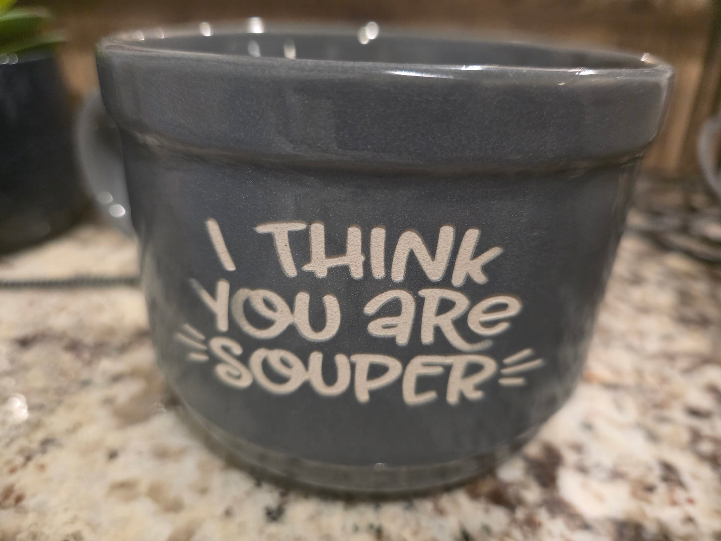 Engraved Soup Mug with Handles, I Think You're Souper, Ceramic Soup Bowl, 22 oz Bowl with Handles