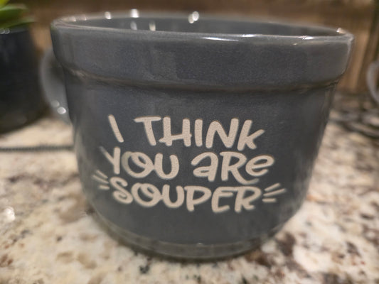 Engraved Soup Mug with Handles, I Think You're Souper, Ceramic Soup Bowl, 22 oz Bowl with Handles