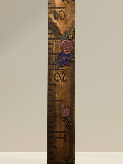 Floral Wooden Growth Chart 6X48 Ruler Board With Laser Engraved Flowers Resin Handmade Nursery Wall Decor