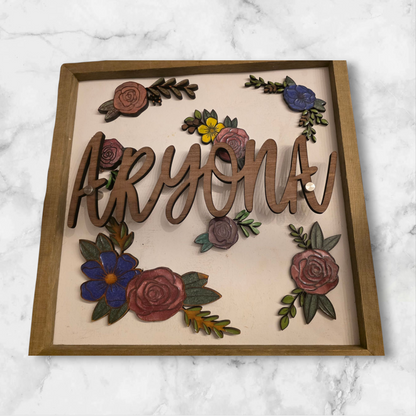 Girls Name SIgn - engraved and resin filled flowers