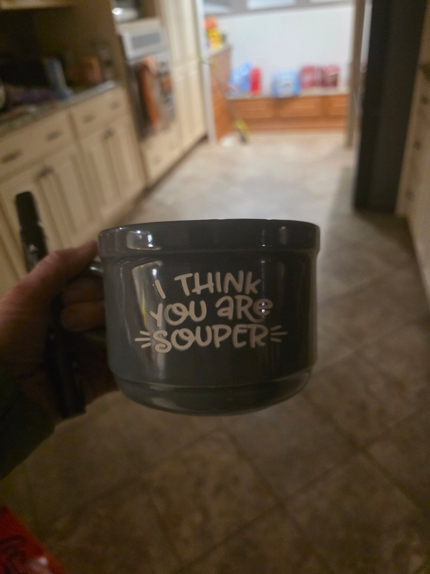 Engraved Soup Mug with Handles, I Think You're Souper, Ceramic Soup Bowl, 22 oz Bowl with Handles