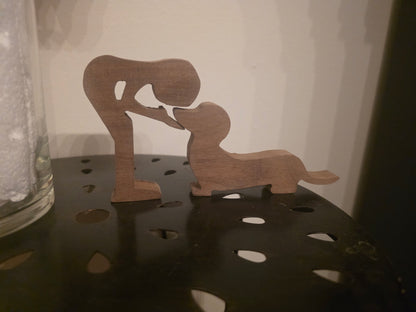 Personalized Hand Carved Wood Dachshund Figurine & Boy Collectible Wiener Dog Gift for Dog Lovers