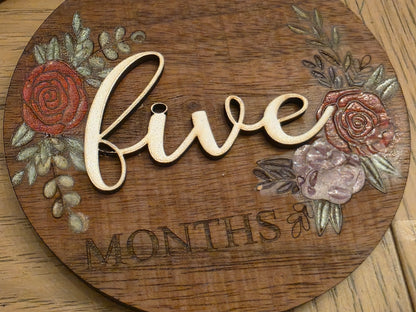 Baby Monthly Milestone Discs Cedar Or Walnut Wood With Uv Resin Flowers 1 Month To 1 Year Hello World Photo Prop Set