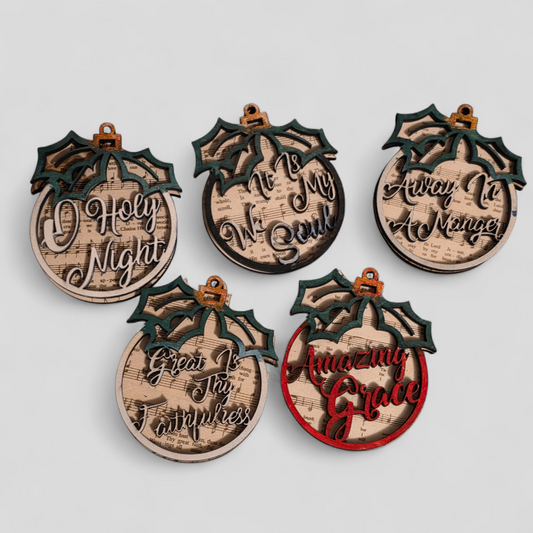 Hand-Painted Wooden Christmas Song Ornaments | Vintage Hymn & Carol Sheet Music Décor