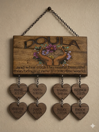 Doula Birth Keepsake Sign – Personalized Newborn Name & Birth Date Wall Hanging