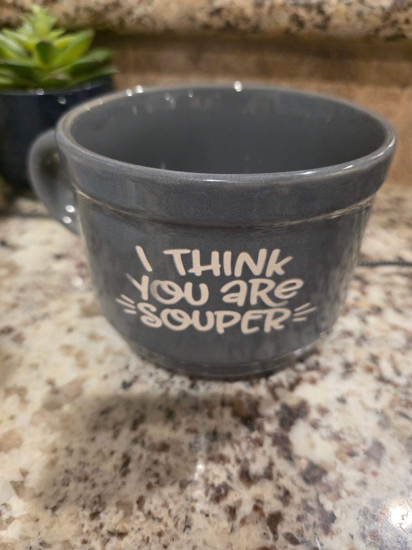 Engraved Soup Mug with Handles, I Think You're Souper, Ceramic Soup Bowl, 22 oz Bowl with Handles